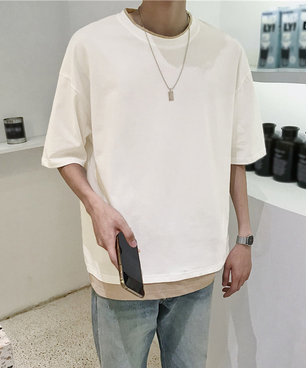 レイヤード風tシャツ メンズクルーネック オフホワイト