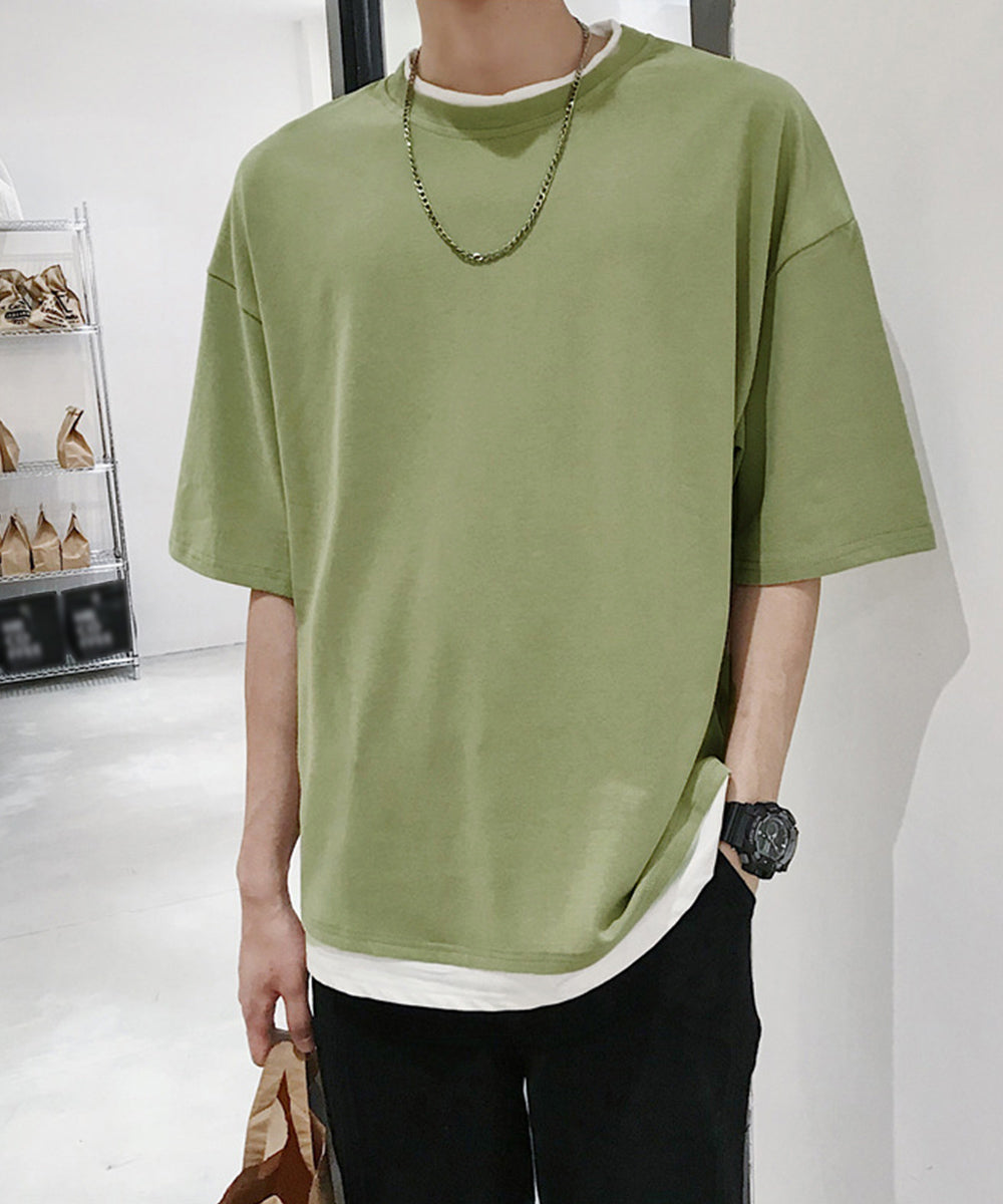 レイヤード風tシャツ メンズクルーネック ミント
