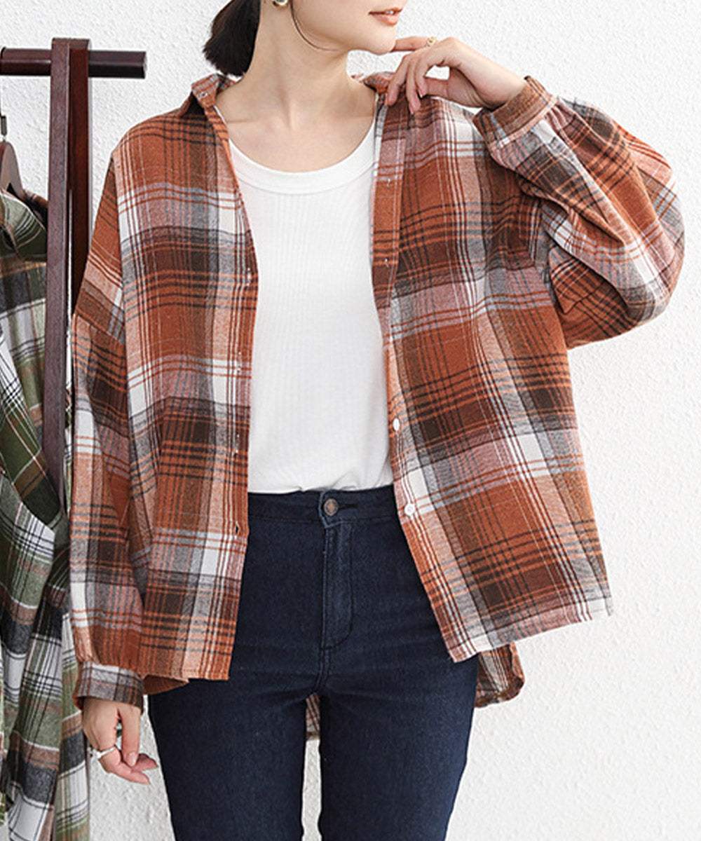 シャツ ブラウス チェック柄シャツ 長袖 レディース おしゃれ ゆったりカラーチェックシャツ カジュアルトップス レトロ韓国ファッション 10代20代30代40代 84KAILI-001