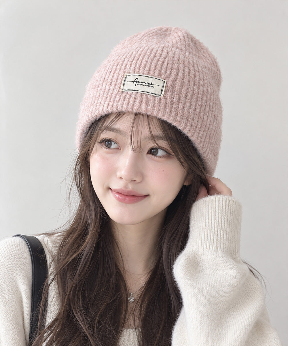 ロゴニット帽子レディース ニットキャップ おしゃれ リブニットビーニー ワンポイント秋冬帽子 防風防寒 小顔ぼうし あったか 韓国風 お出掛け防寒グッズワッチ帽子 84RUINENG-001