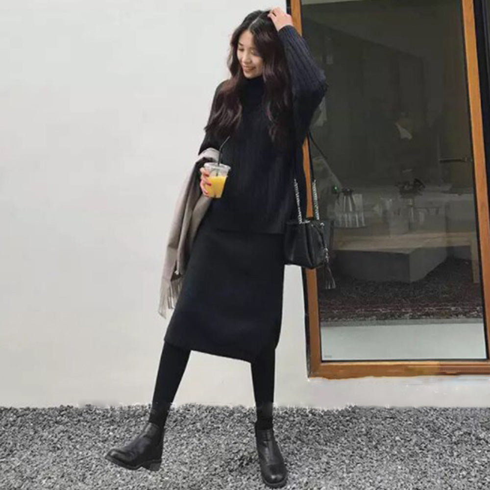 韓国風 ニット セットアップ レディース ブラック