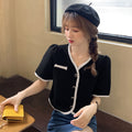 ツイード風半袖ジャケットレディース韓国風 ブラック