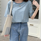 カラーボーダー Tシャツ レディース半袖 ブルー