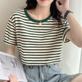 カラーボーダー Tシャツ レディース半袖 グリーン