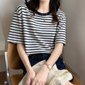 カラーボーダー Tシャツ レディース半袖 ダークネイビー（黒より）