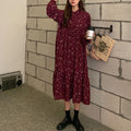 小花柄 ボウタイワンピース レディース春 ワインレッド
