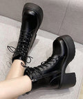 ショートブーツ 厚底ブーツ レースアップ スムース