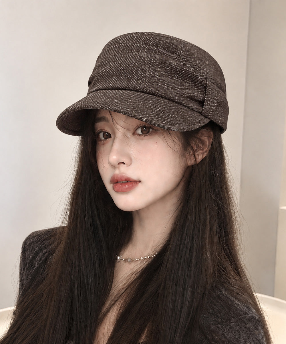 デニム風ボリュームキャスケット韓国風帽子 立体シルエットマドロスハットつば付き帽子リボンワークキャップ小顔見えレディース秋冬カジュアル大人可愛いヴィンテージぼうし 84YANSHU-002