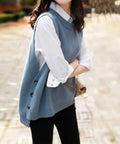 ニットベスト サイドスリット 春秋重ね着 レディース 韓国ノースリーブ ニットトップス サイドボタン ラウンドネック ニットジレ プルオーバー カジュアル ベスト 84YRZP-001