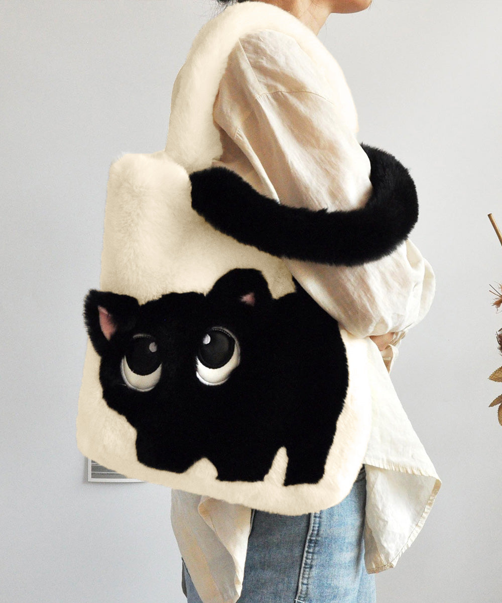 ファートートバッグ ふわふわ 猫柄鞄秋冬 詳細画像5