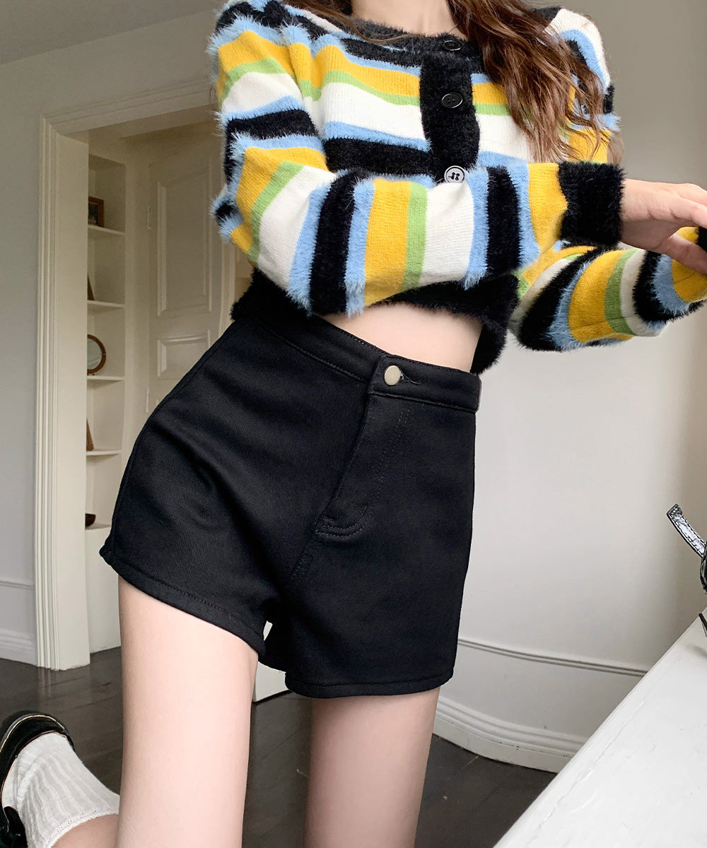 裏起毛 デニムショートパンツ レディース 詳細画像2