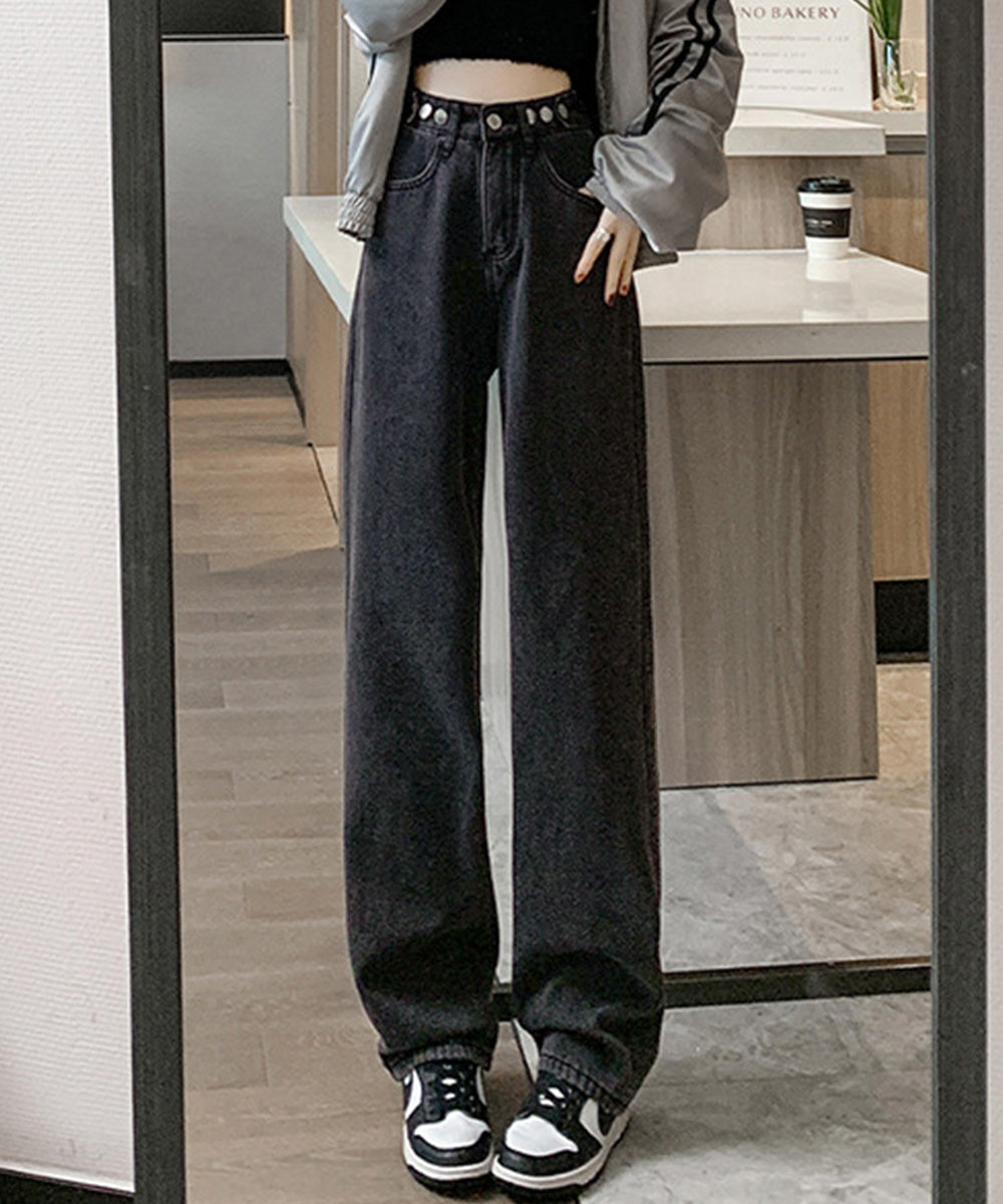裏起毛デニムパンツウエスト調節ボタン付き