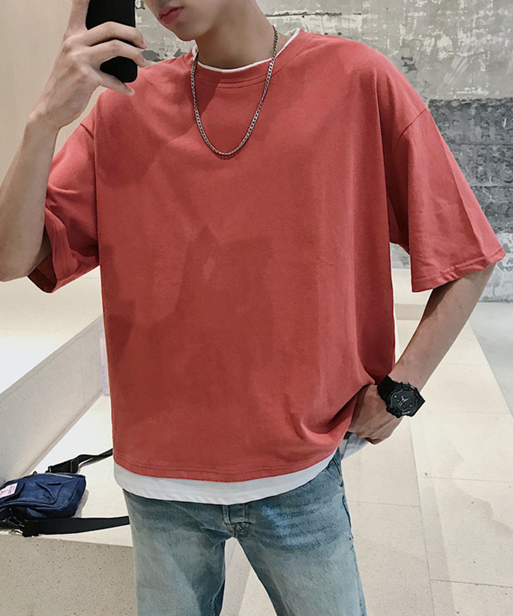 レイヤード風tシャツ メンズクルーネック