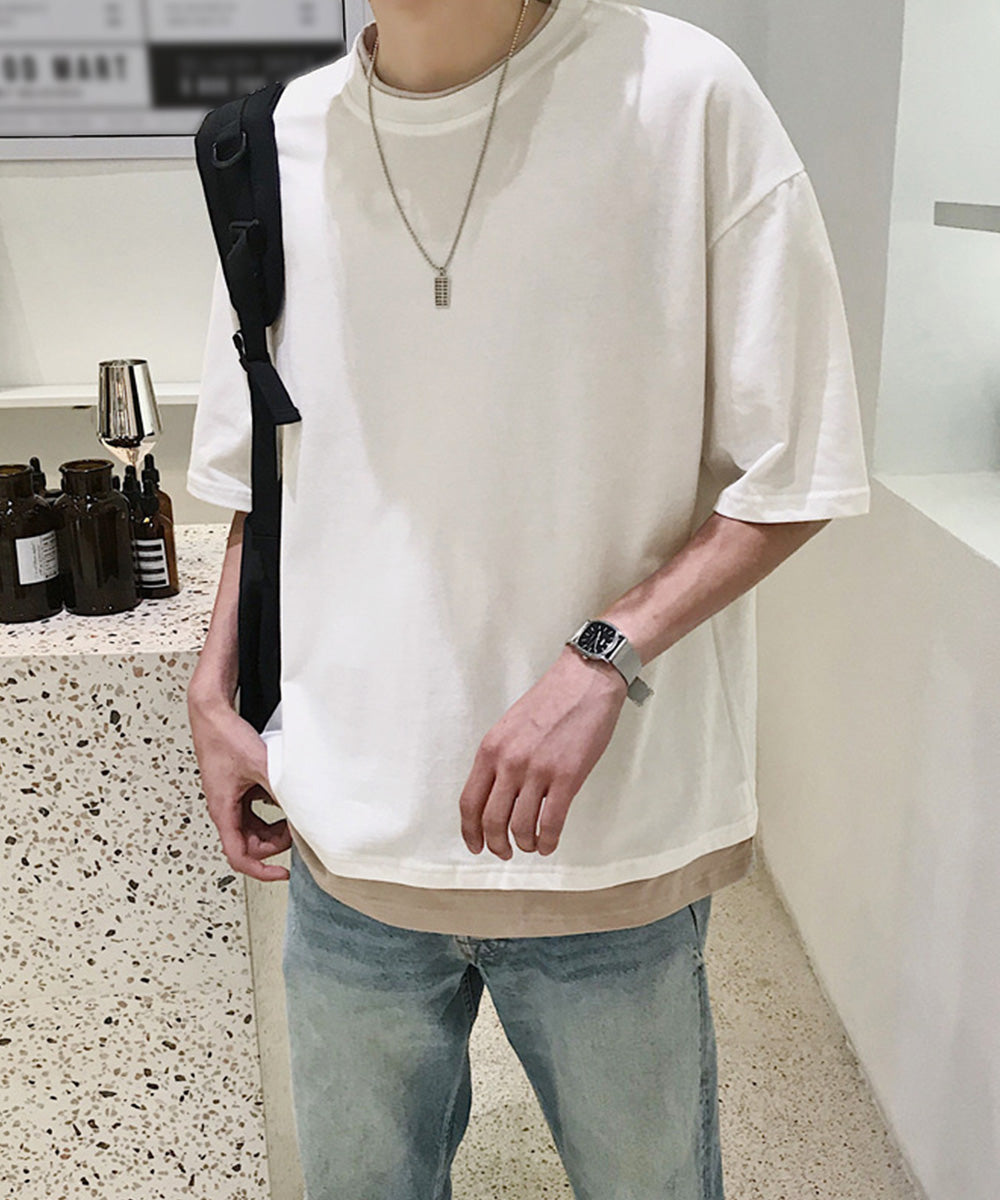 レイヤード風tシャツ メンズクルーネック