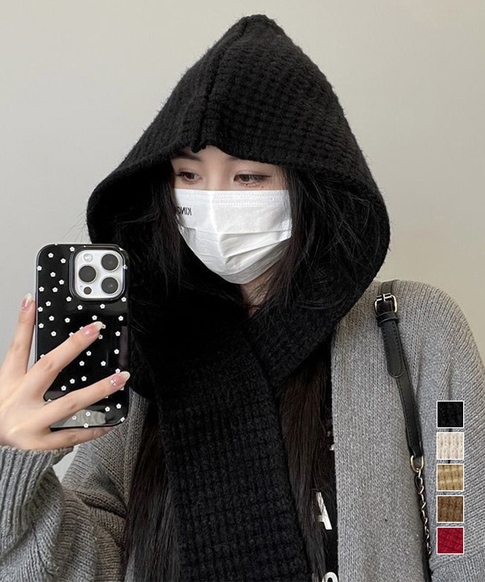 フード付きニットマフラー韓国風バラクラバ 詳細画像1