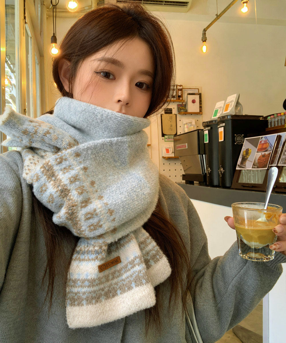ノルディック柄ニットマフラー配色レトロ冬 詳細画像15