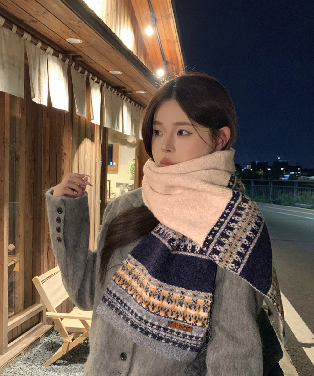 ノルディック柄ニットマフラー配色レトロ冬 詳細画像5