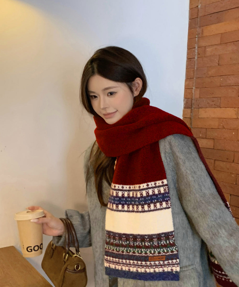 ノルディック柄ニットマフラー配色レトロ冬 詳細画像7