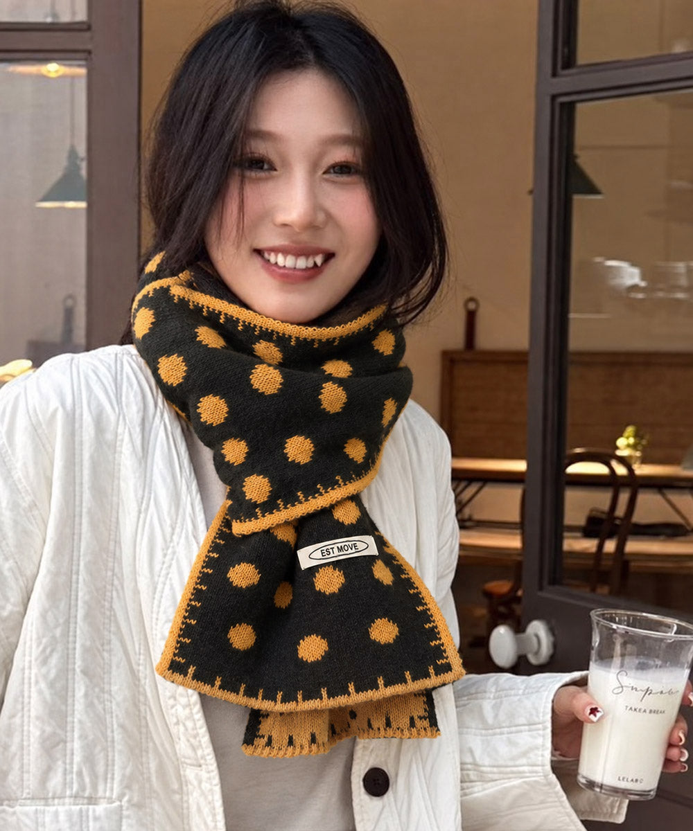 配色ドットニットロングマフラー韓国風秋冬 詳細画像5