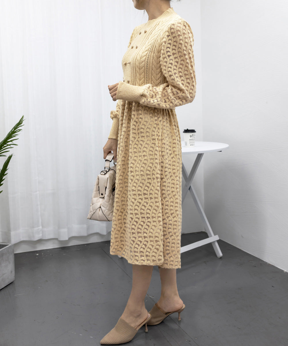 ニットワンピース ランタンスリーブ 上品 詳細画像10