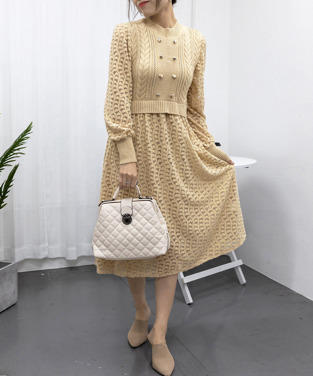ニットワンピース ランタンスリーブ 上品 詳細画像9