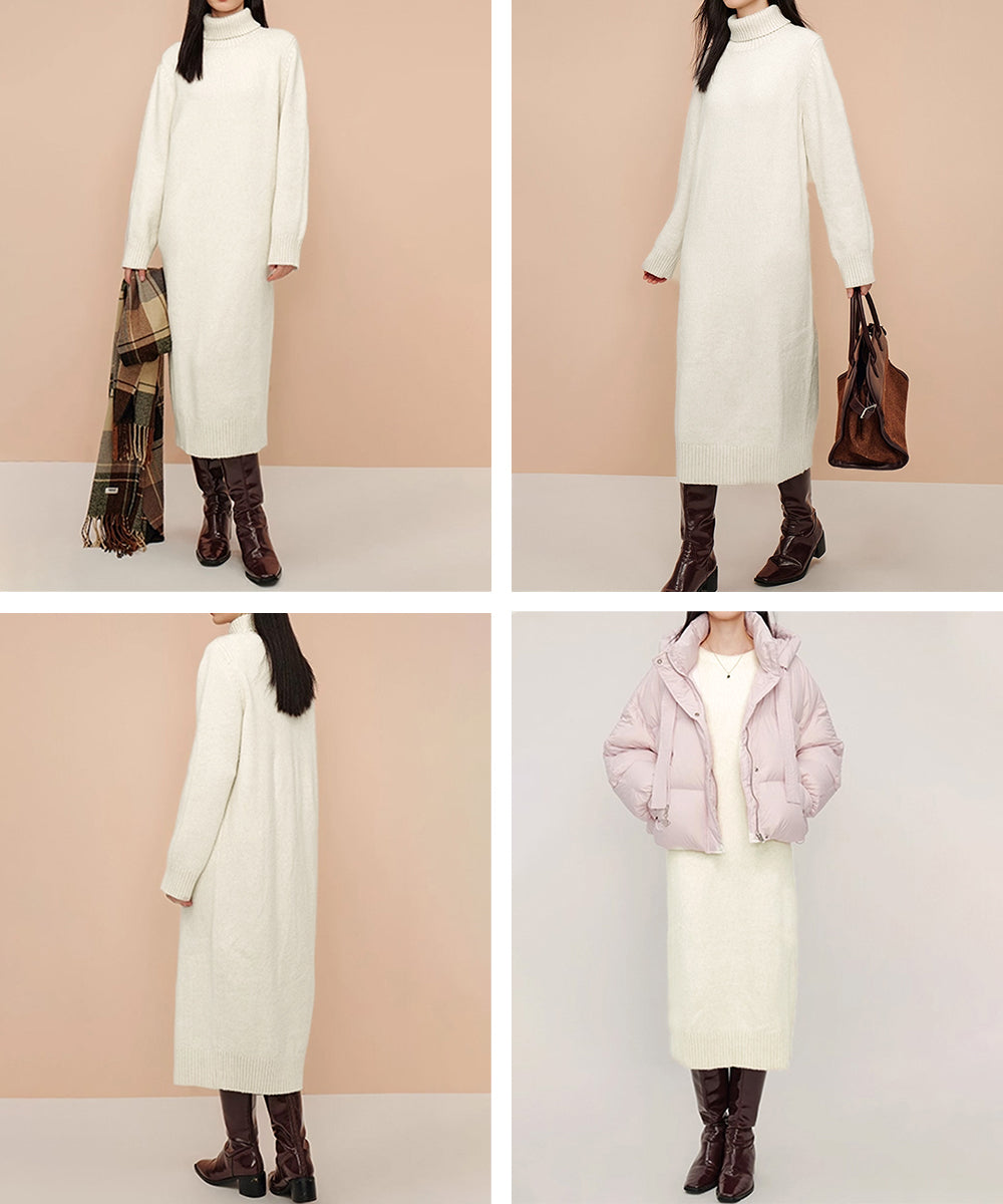 ハイネックニットワンピースゆったり秋冬服 詳細画像15
