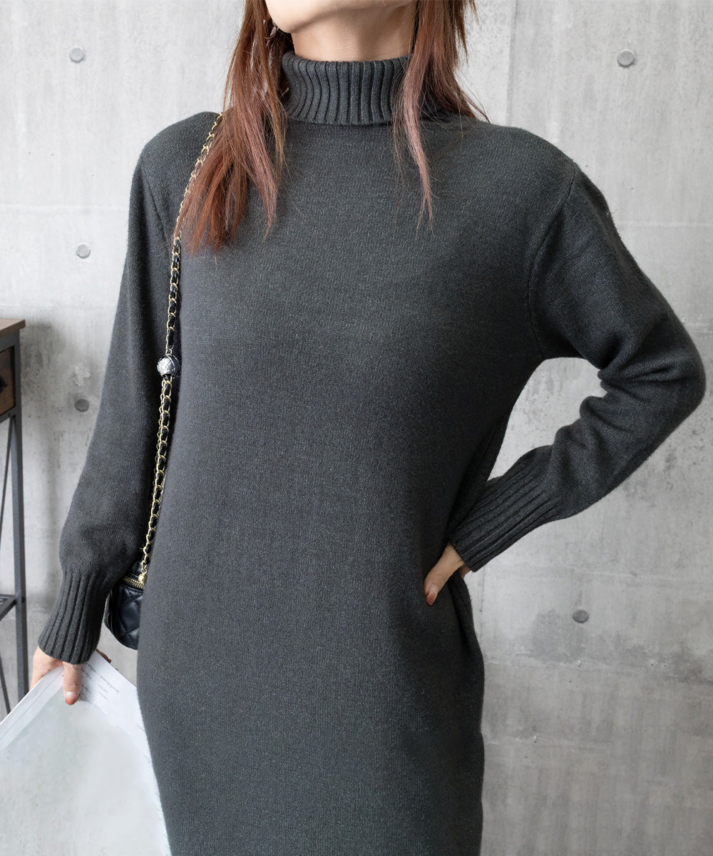 ハイネックニットワンピースゆったり秋冬服 詳細画像21