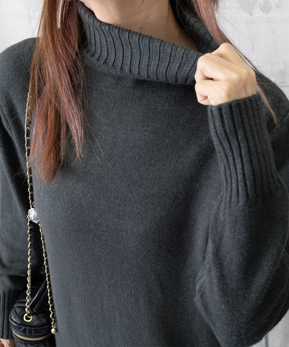 ハイネックニットワンピースゆったり秋冬服 詳細画像22