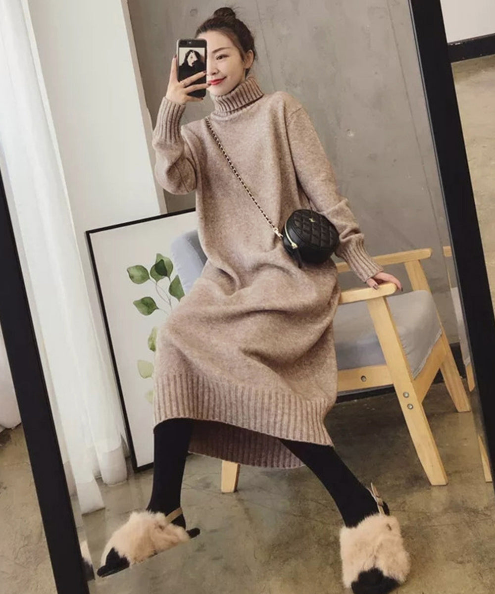 ハイネックニットワンピースゆったり秋冬服 詳細画像4