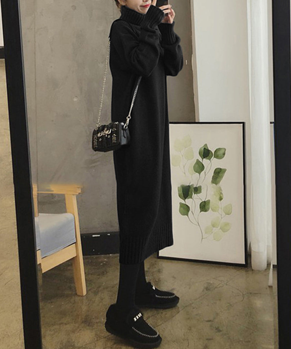 ハイネックニットワンピースゆったり秋冬服 詳細画像8