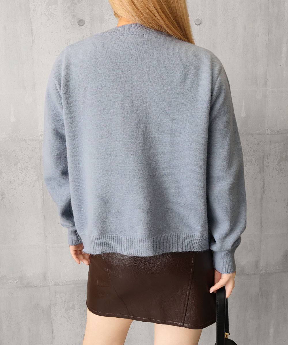 リボンボタンニットカーディガン秋冬服長袖 詳細画像20