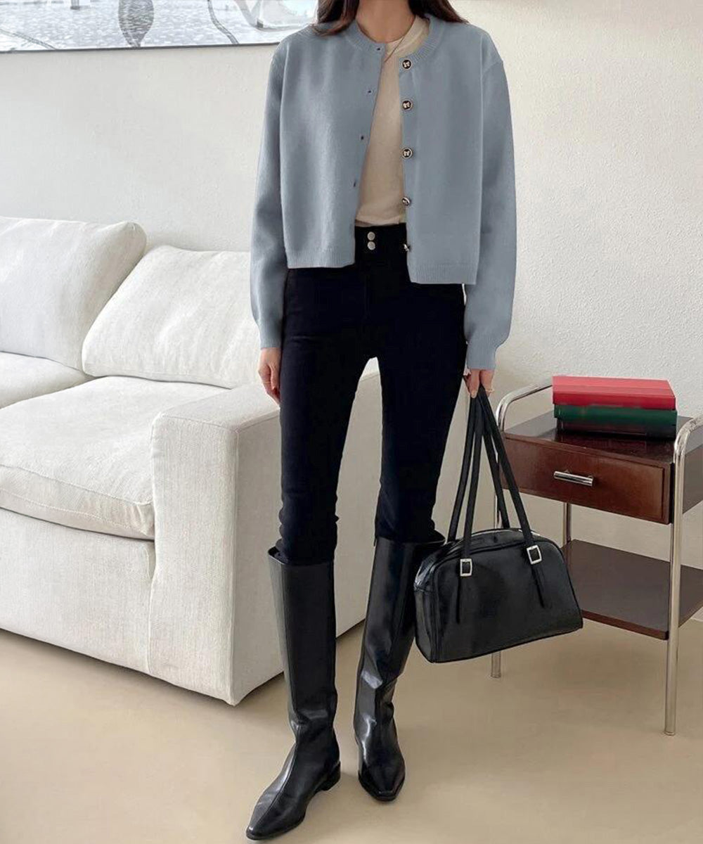リボンボタンニットカーディガン秋冬服長袖 詳細画像4