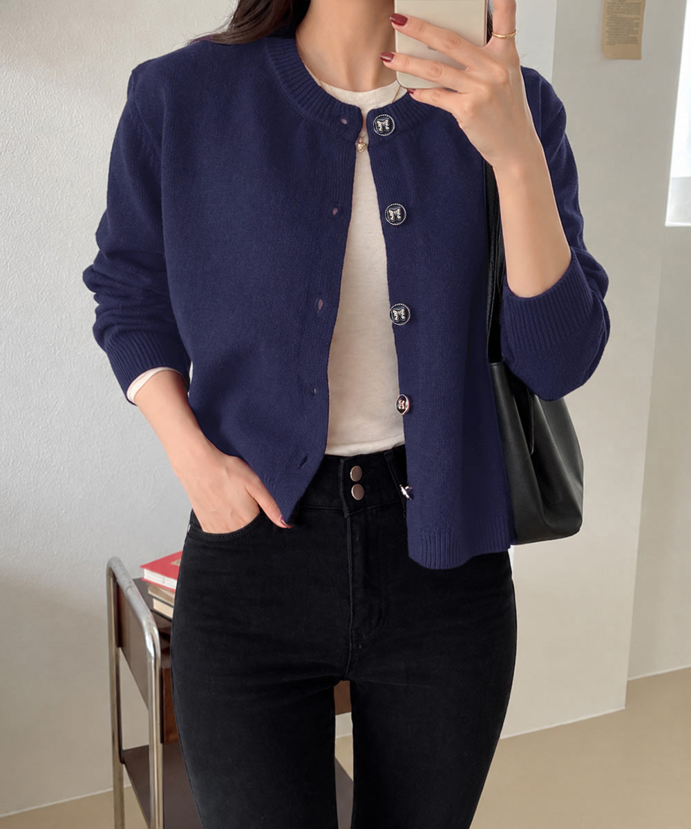 リボンボタンニットカーディガン秋冬服長袖 詳細画像6
