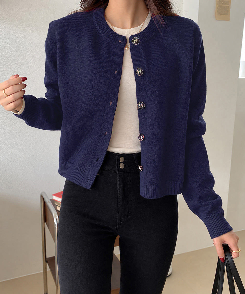 リボンボタンニットカーディガン秋冬服長袖 詳細画像7