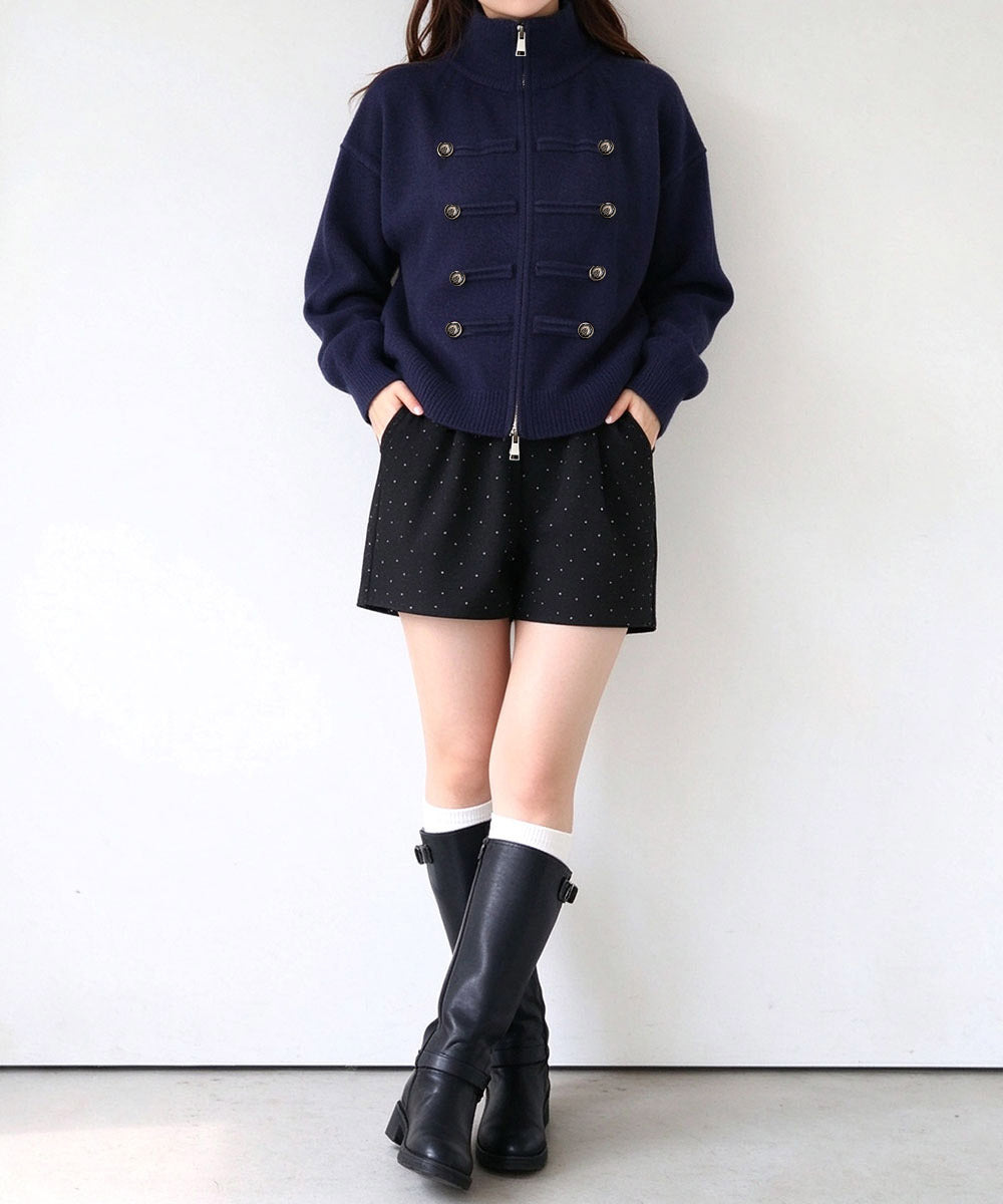 ナポレオン風ニットジャケットダブルジップ