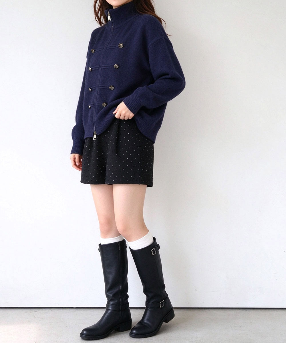 ナポレオン風ニットジャケットダブルジップ