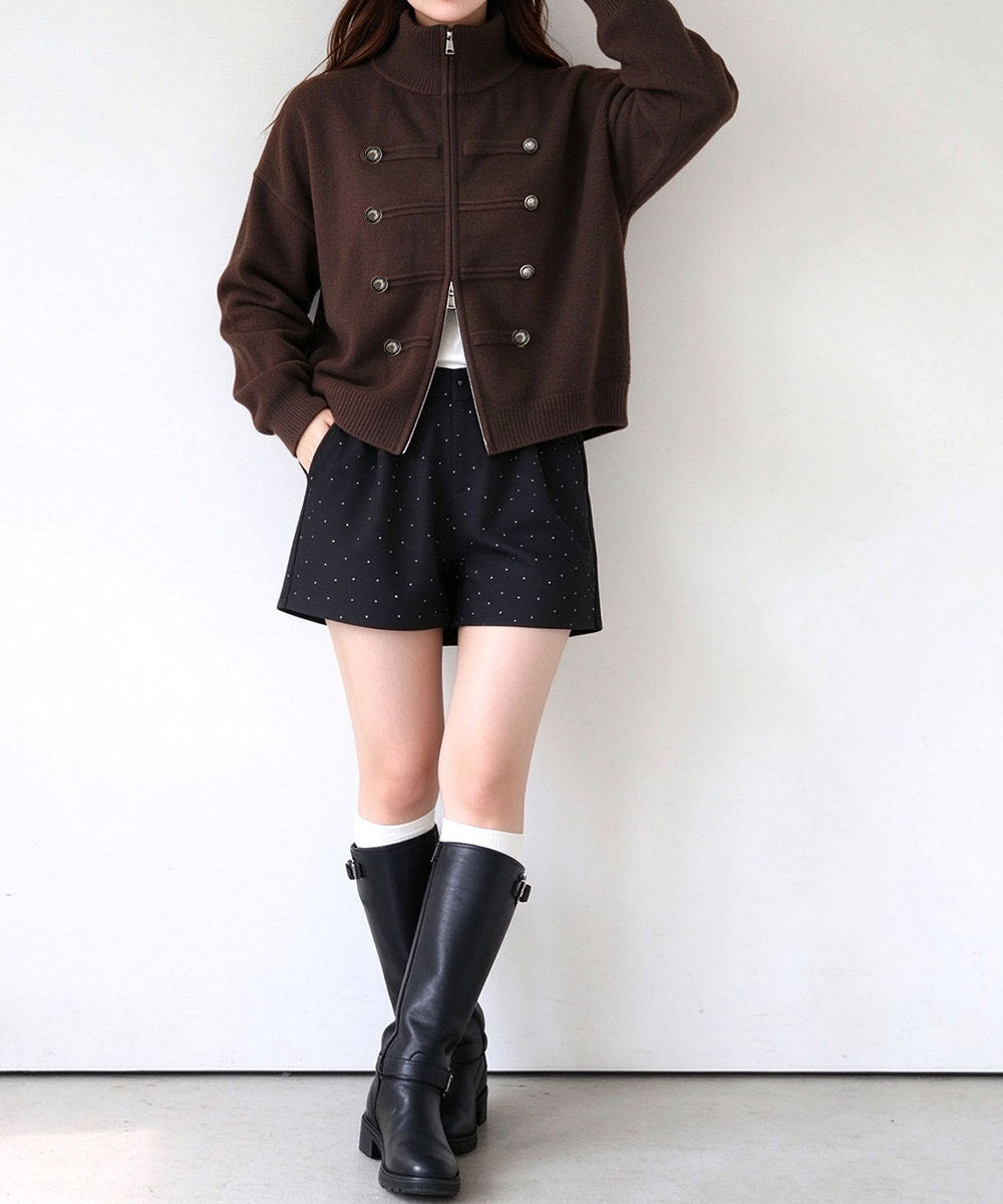 ナポレオン風ニットジャケットダブルジップ