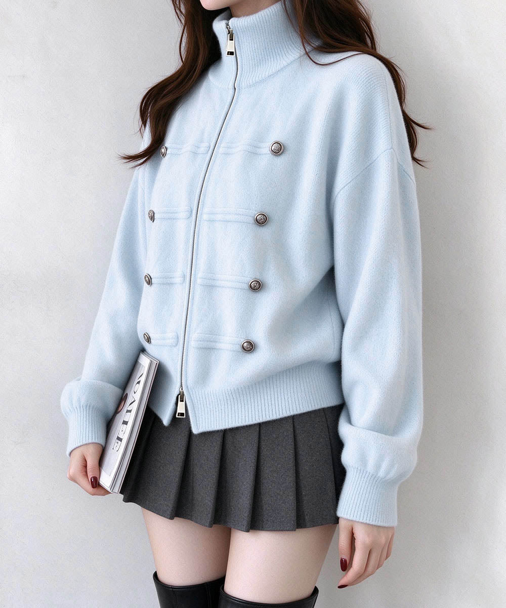 ナポレオン風ニットジャケットダブルジップ