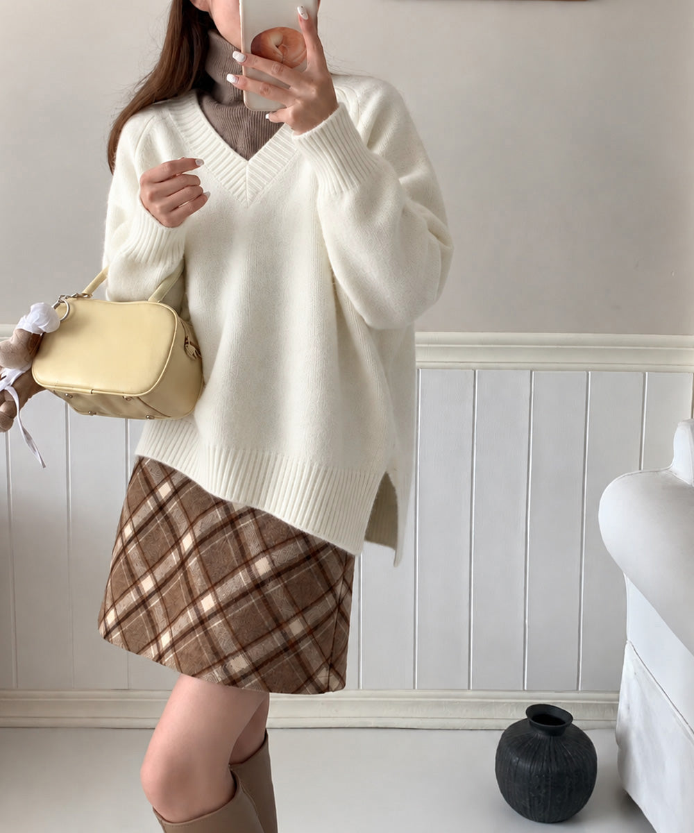 Vネックニットゆったりニットプルオーバー