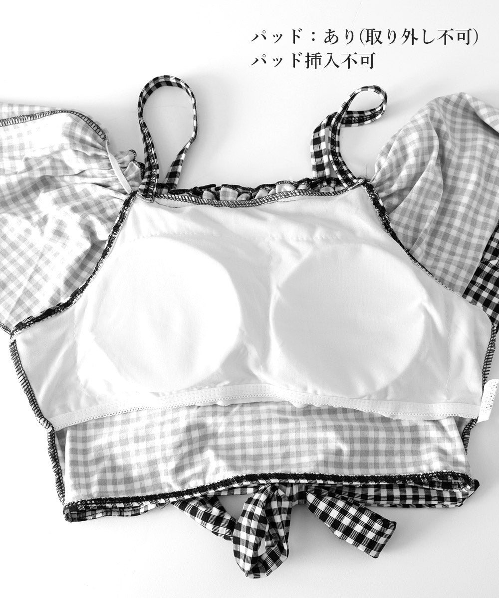 水着 オフショルダーチェック柄水着韓国風 詳細画像11