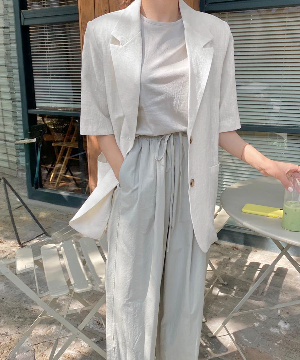 麻混風テーラードジャケットレディース夏服 詳細画像17