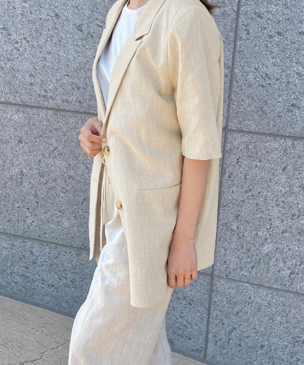 麻混風テーラードジャケットレディース夏服 詳細画像20
