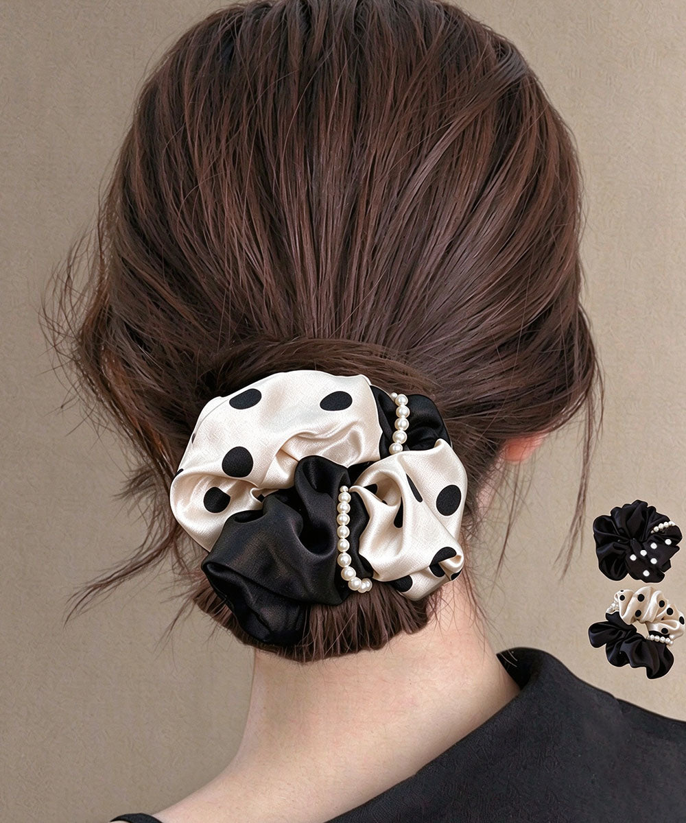 ドット柄シュシュサテンパールヘアゴム上品