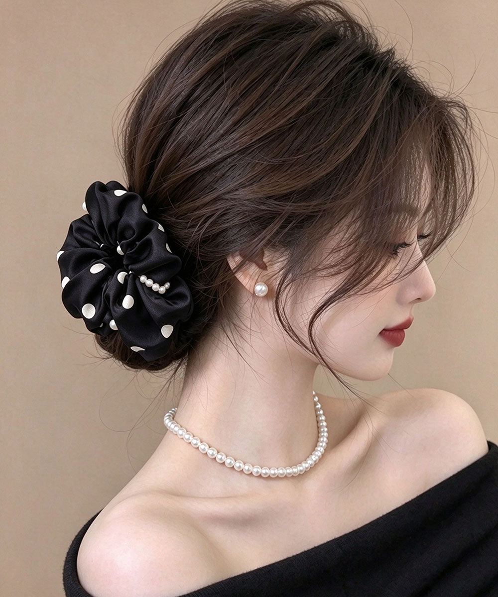 ドット柄シュシュサテンパールヘアゴム上品