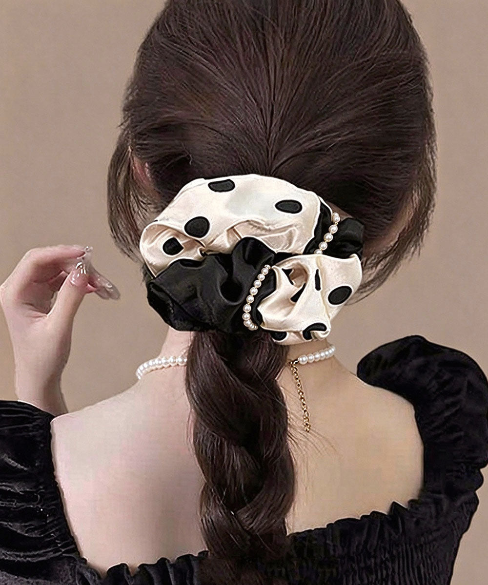 ドット柄シュシュサテンパールヘアゴム上品