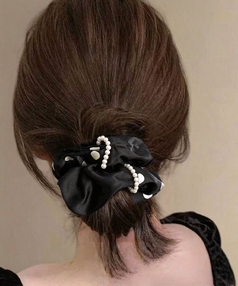 ドット柄シュシュサテンパールヘアゴム上品