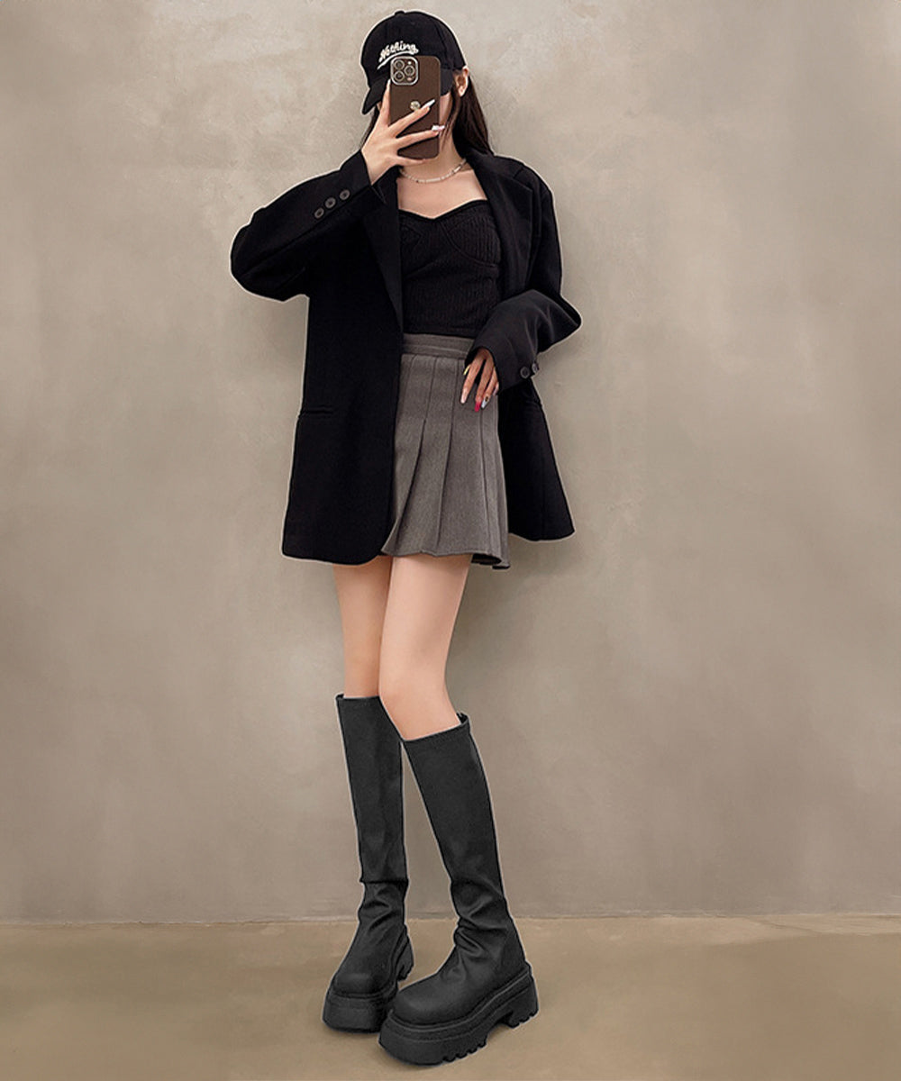 ロングブーツ 厚底ブーツバックジップ美脚 詳細画像5