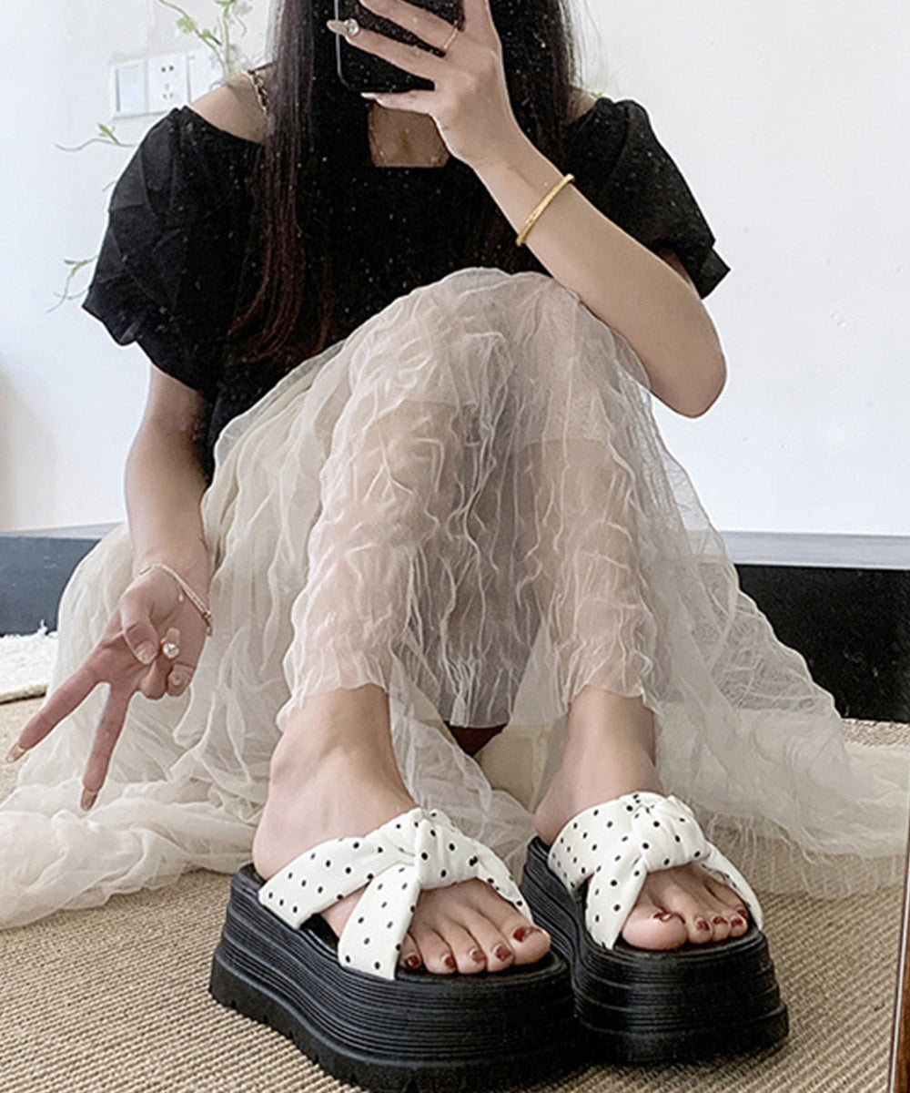 ドット柄リボン厚底サンダルレディース美脚 詳細画像8