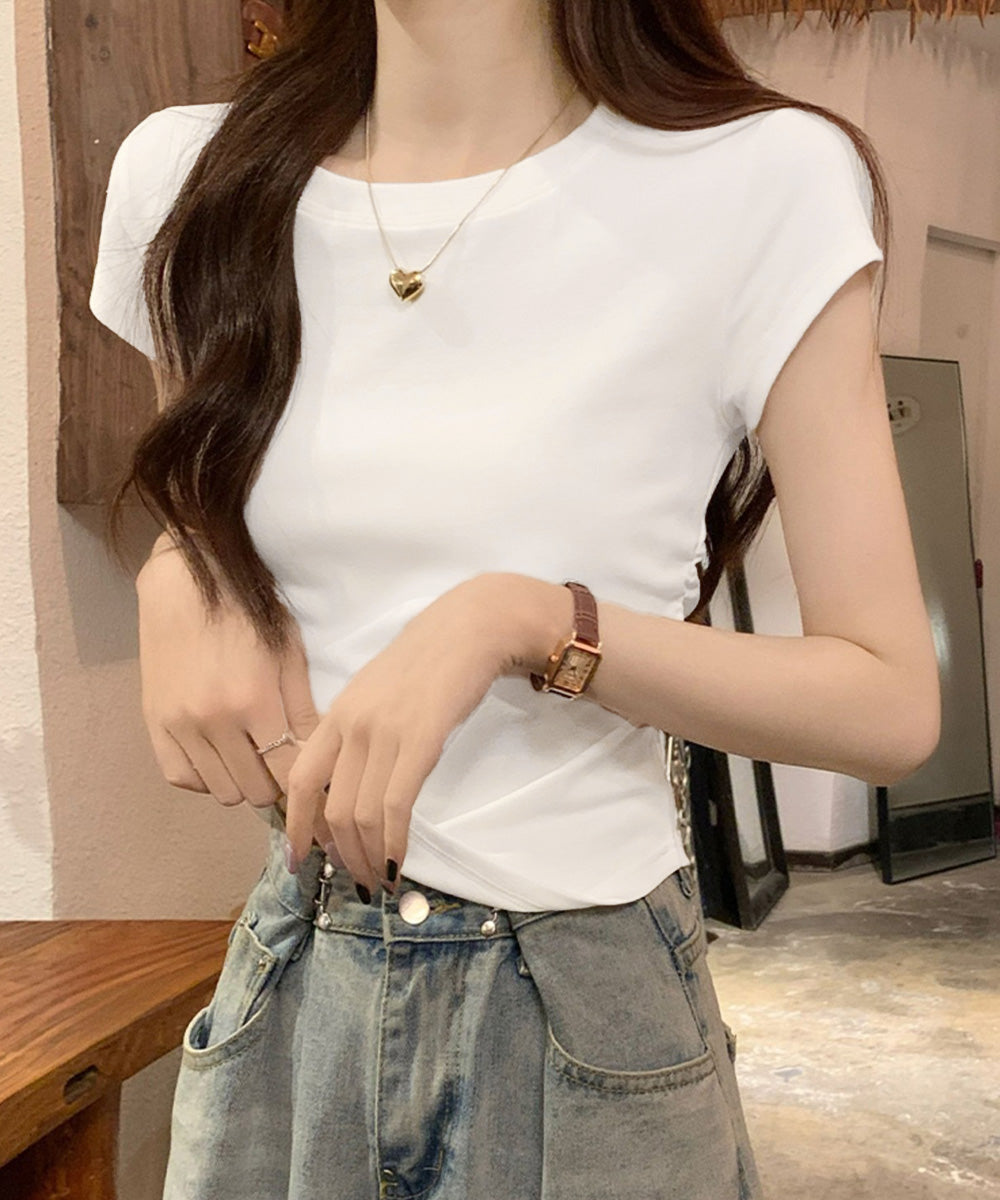 サイドギャザーtシャツ 半袖トップス夏服 詳細画像2