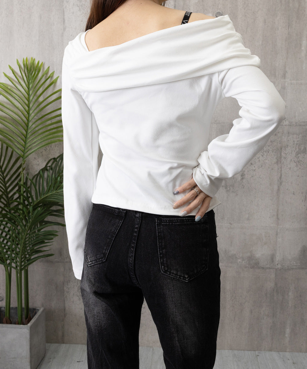 ワンオフショルダーTシャツ肩出しトップス 詳細画像22